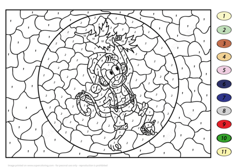 Christmas Monkey Color By Number Coloring Page